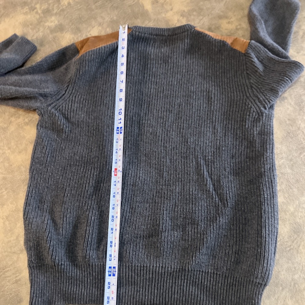 J Crew Woodsman Sweater Men's XL Gray Cotton Crew Suede Leather Patch - Picture 8 of 9